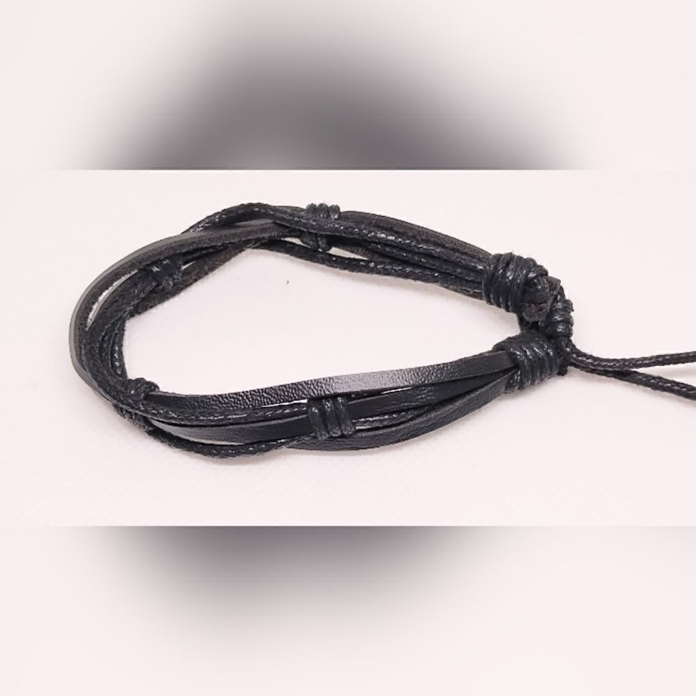 Men's‎ bracelet leather braided layered black new d88